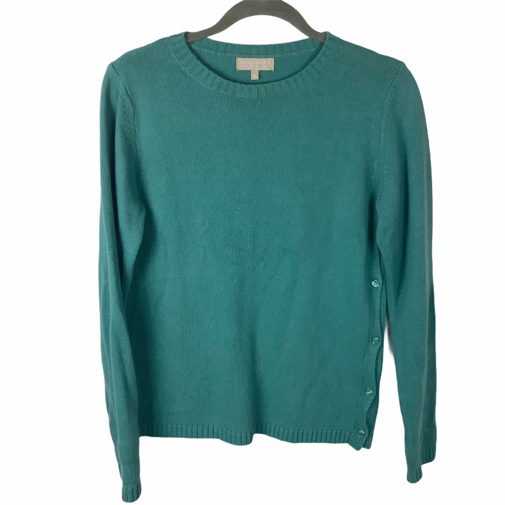 Benedetta B. Merino Wool Cashmere Blend Sweater Medium Blue Crewneck Side Button